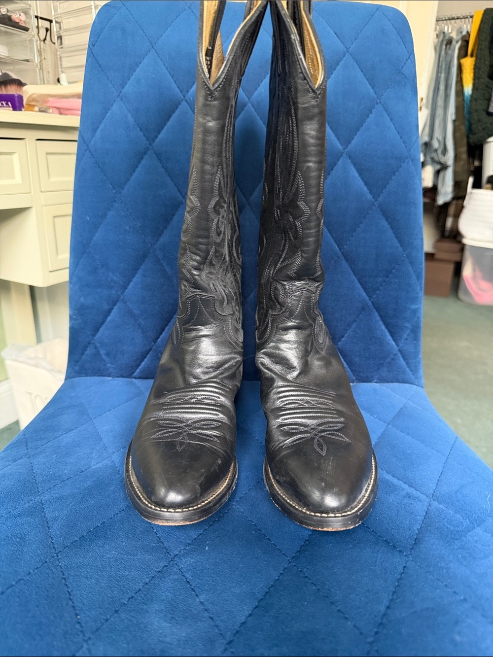 Justin Boots Black Leather Women's Western Heeled Boots